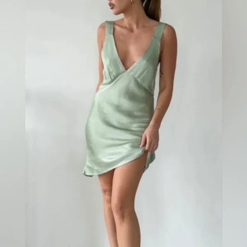 Rumored Sunset Strip Satin Teal Green Mini Dress Size Large